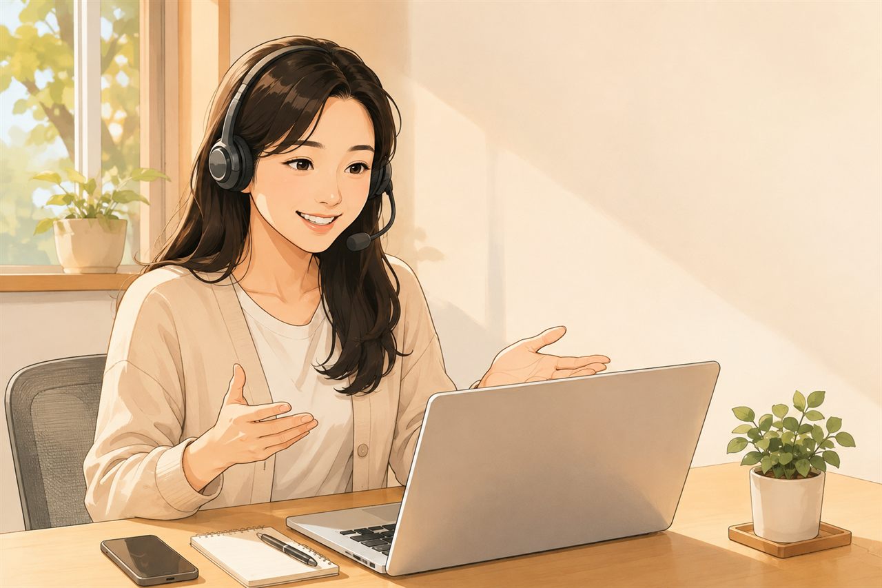 표쌤코딩 온라인 문의 — 헤드셋을 쓰고 상담하는 담당자